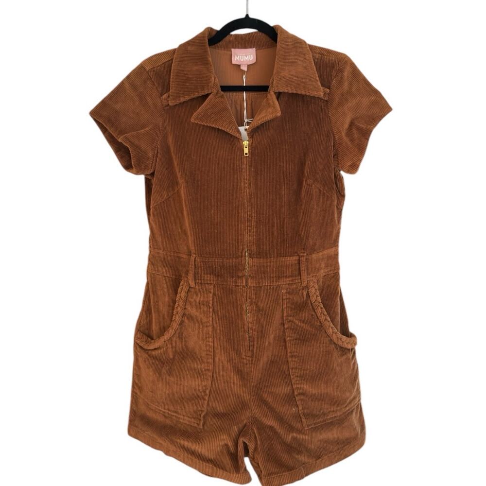 Show Me Your Mumu Outlaw Full-Zip Corduroy Romper, L, Saddle Brown | NEW! - Picture 3 of 5